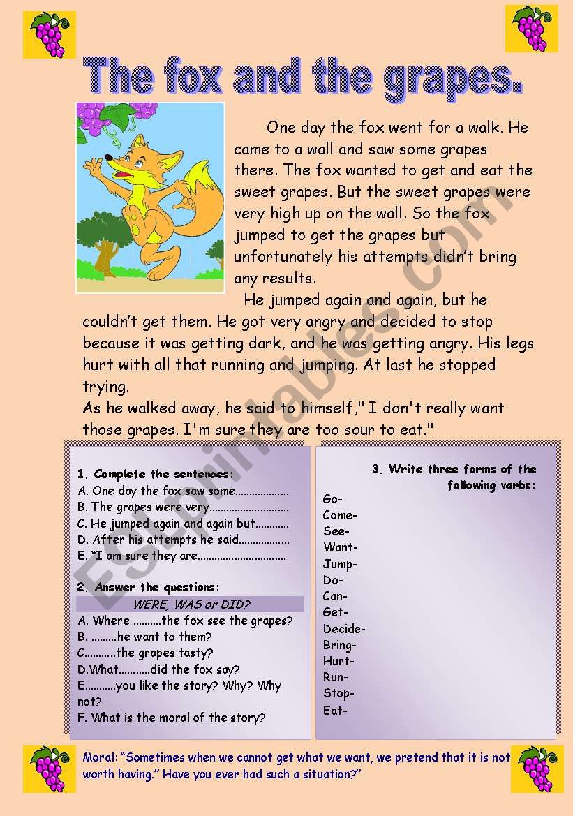 Reading-comprehension. The fox and the grapes.