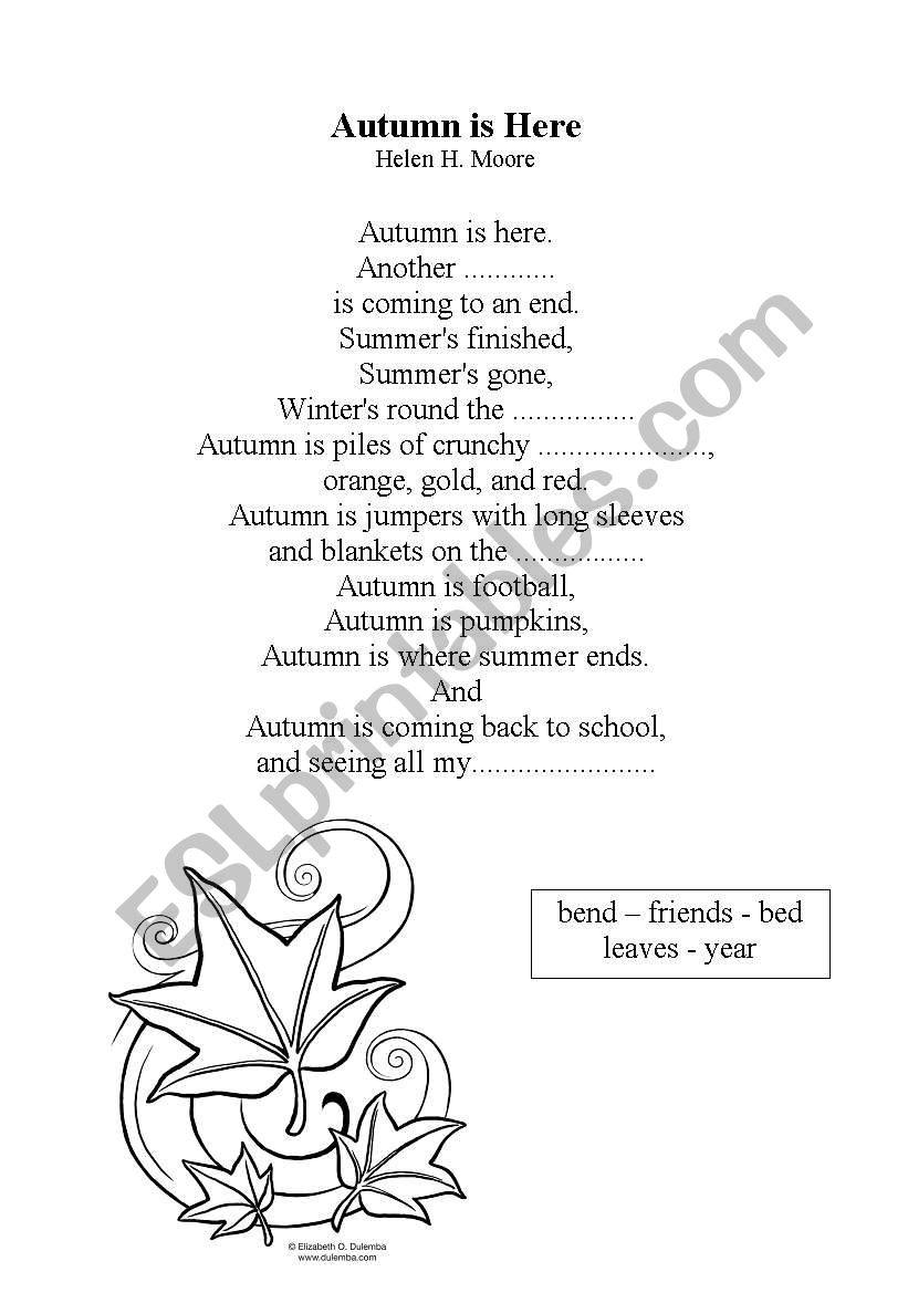 Autumn is here (poem) worksheet