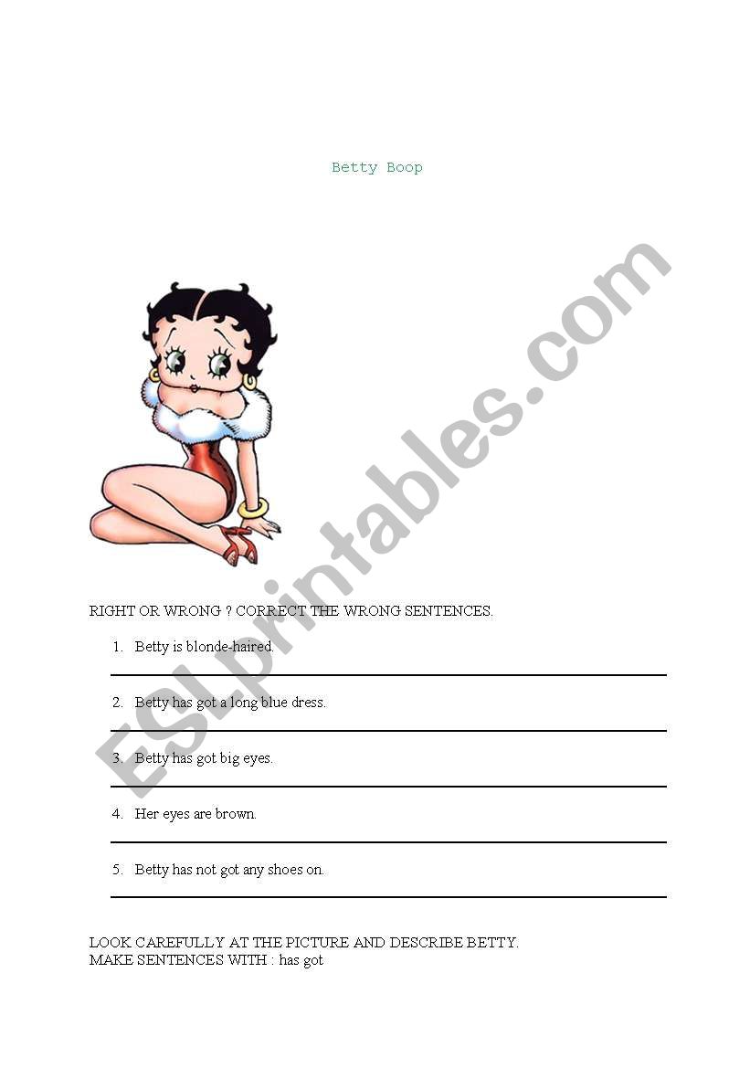 betty boop worksheet