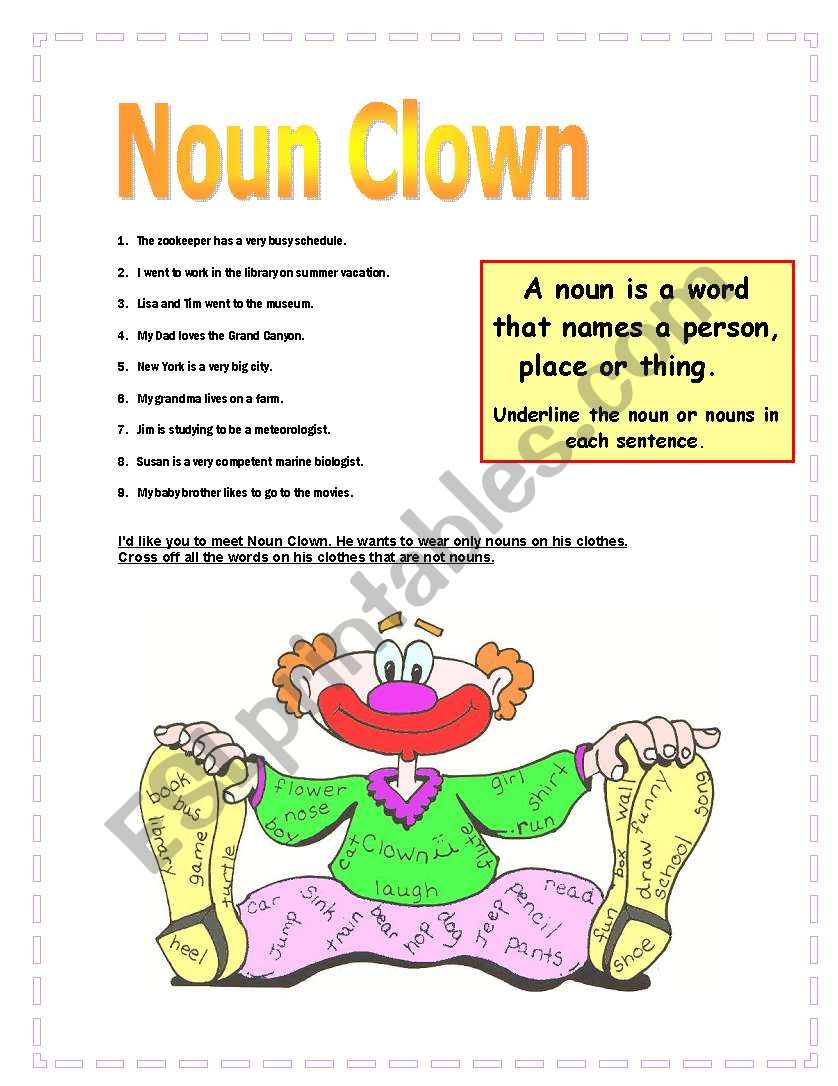 Noun Clown  worksheet