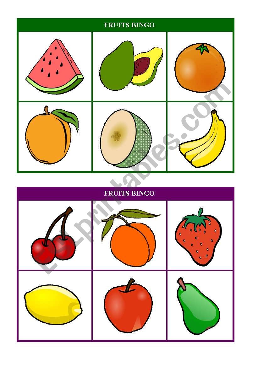 Fruits Bingo (cards 7 & 8 of 10) Fully Editable