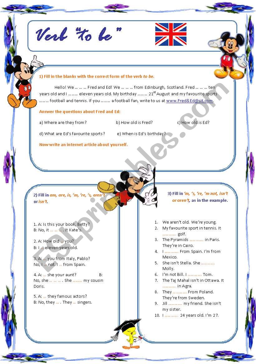 verb to be worksheet