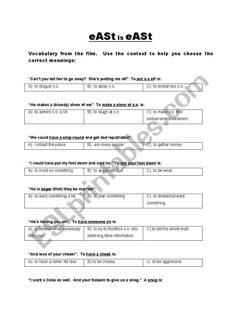 East is East worksheet for the film