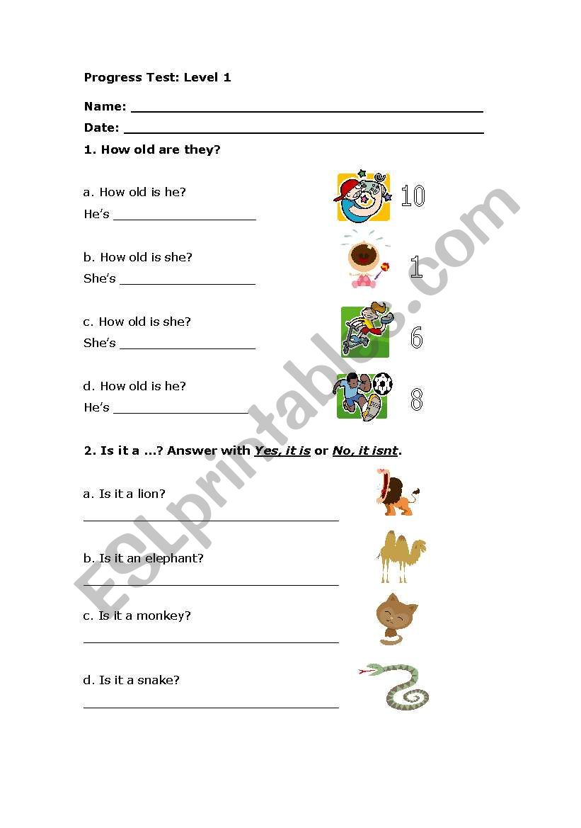 children progress test worksheet