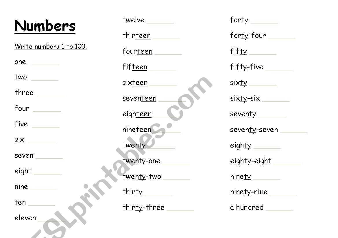 Numbers worksheet