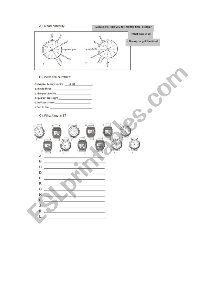 Telling the time worksheet