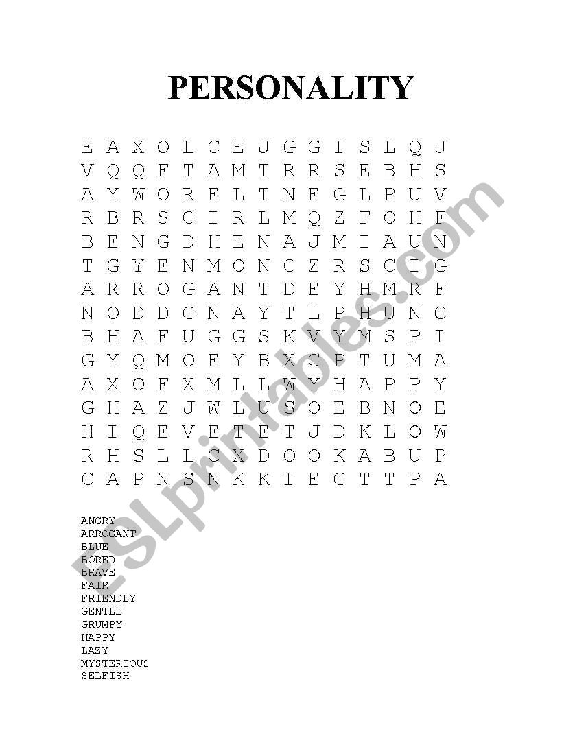 crossword puzzle personality worksheet