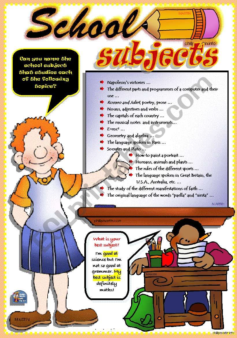 SCHOOL SUBJECTS worksheet