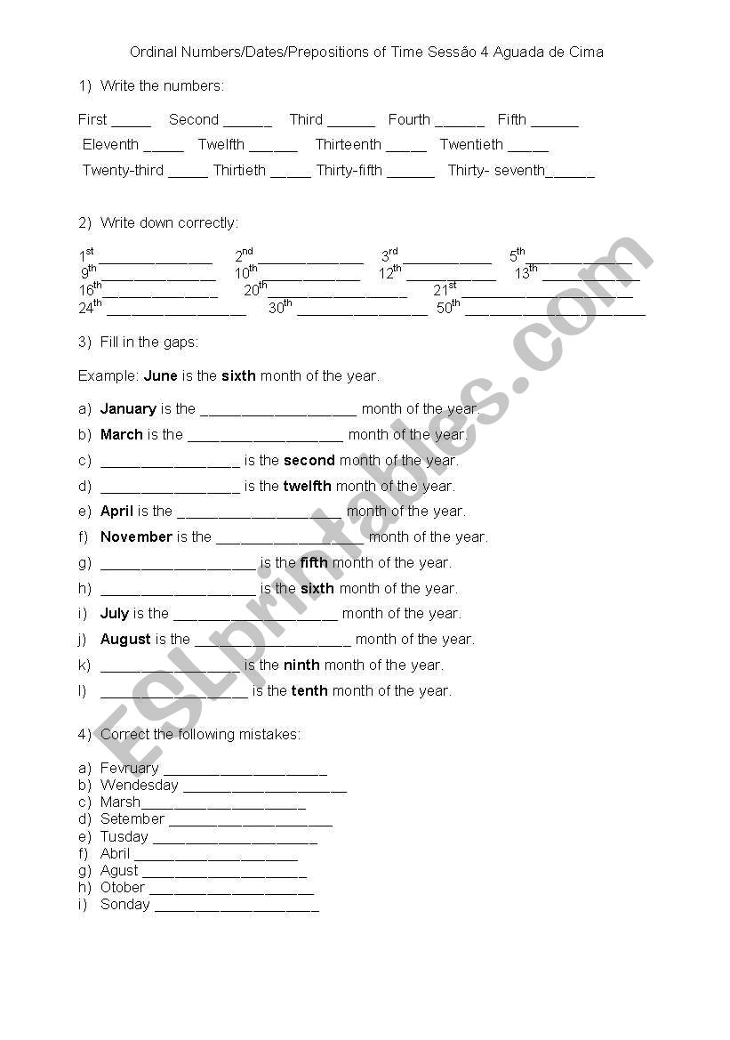 Dates worksheet