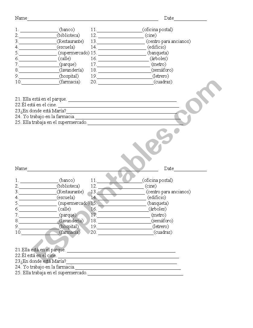 In the City worksheet