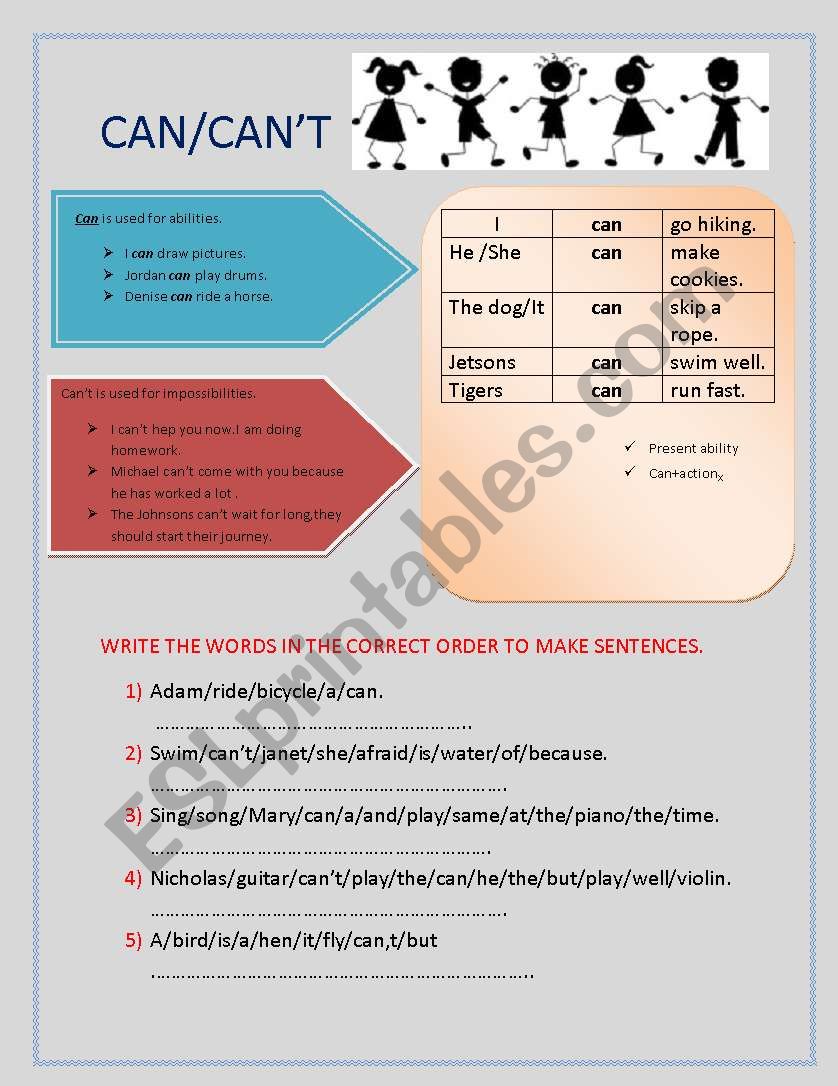 can/cant worksheet