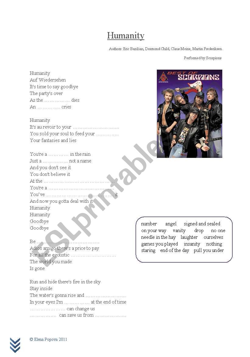 Humanity Song by Scorpions worksheet