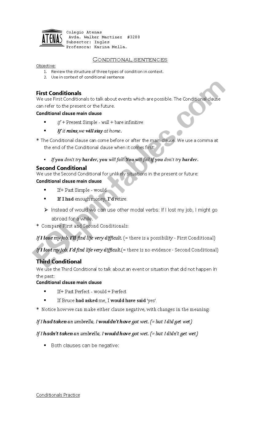 conditianl sentences worksheet