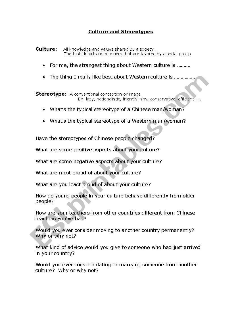 Cultural Awareness worksheet