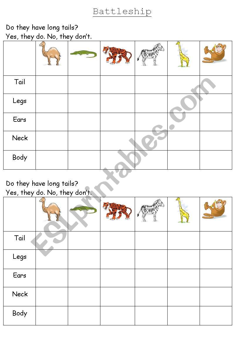 Wild Animals Battleship worksheet