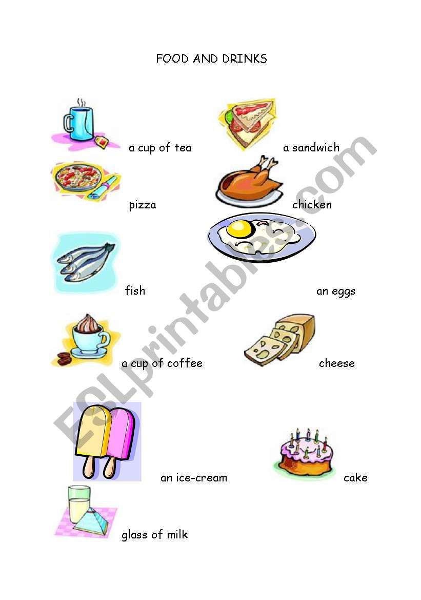food and drinks worksheet