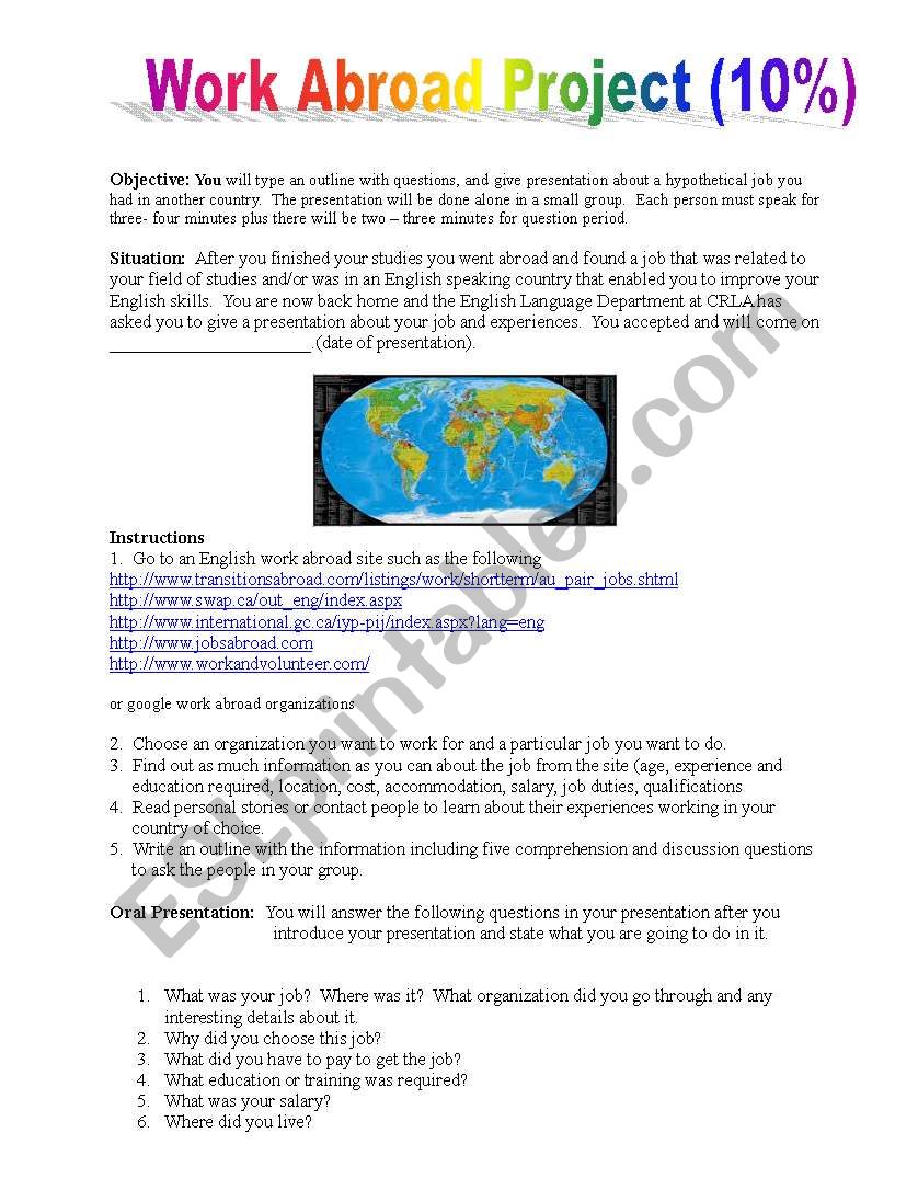Work Abroad Project worksheet