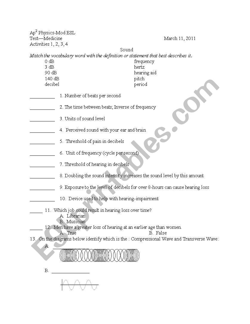 Physics of Sound worksheet