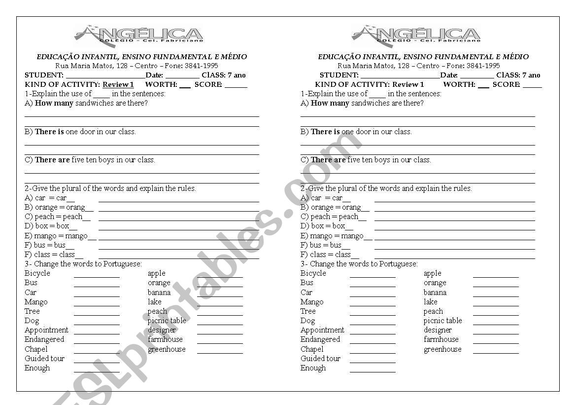 TEST 7 TH GRADE  worksheet