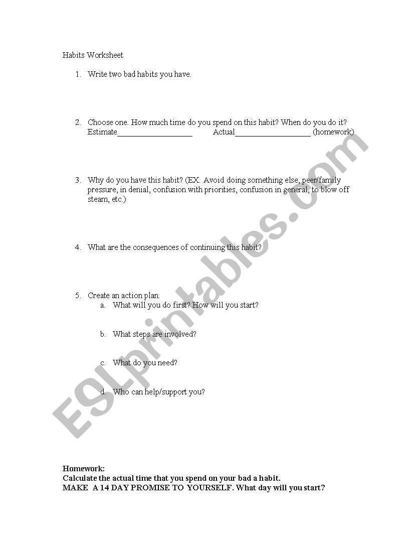 healthy habits worksheet