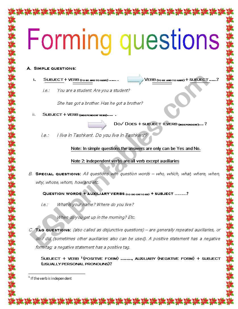 Forming questions (detailed worksheet)