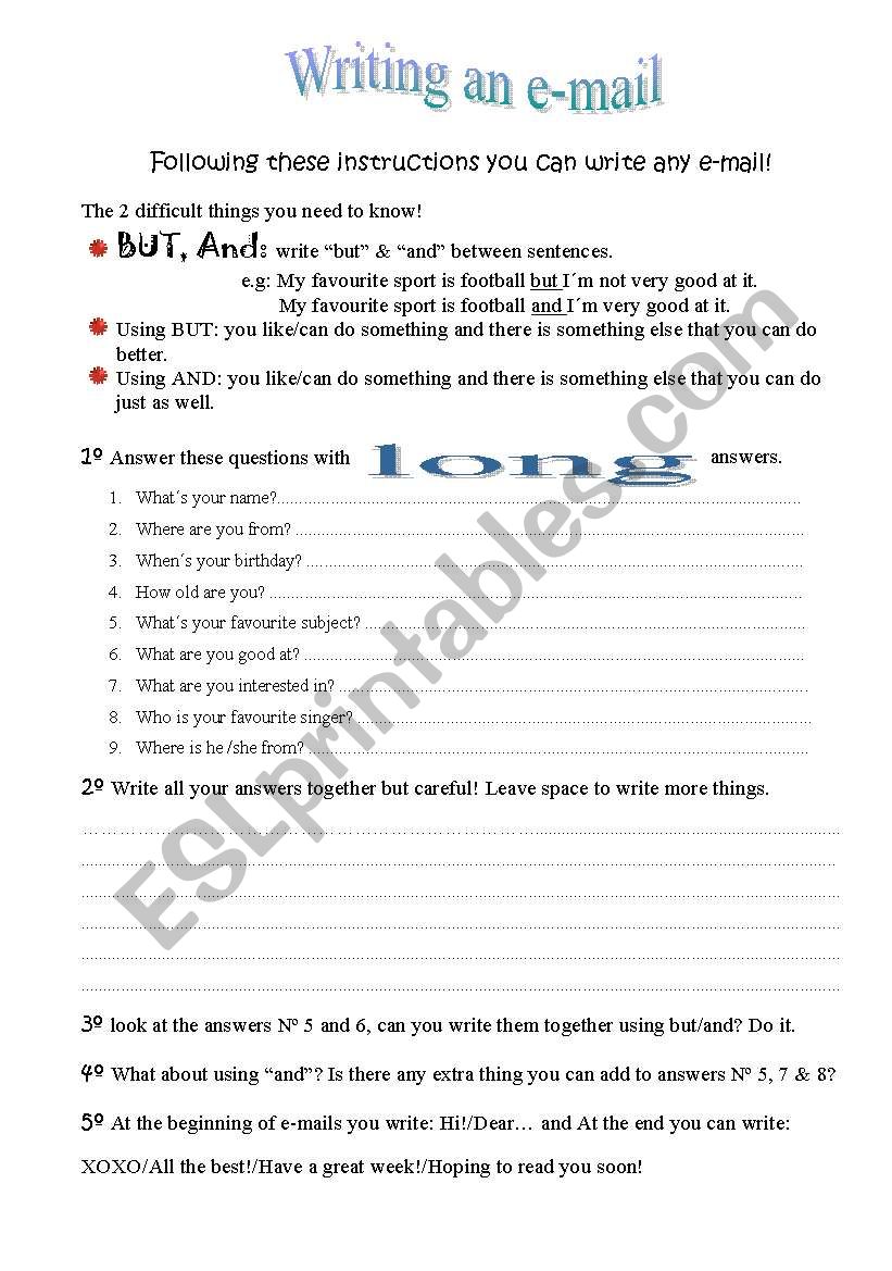 Writing your first e-mail! worksheet