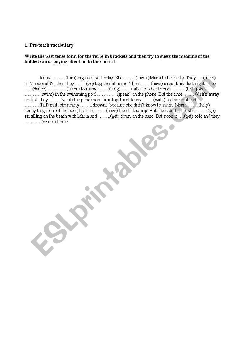 past tense song worksheet