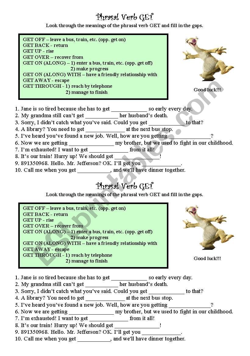 Phrasal Verb GET worksheet