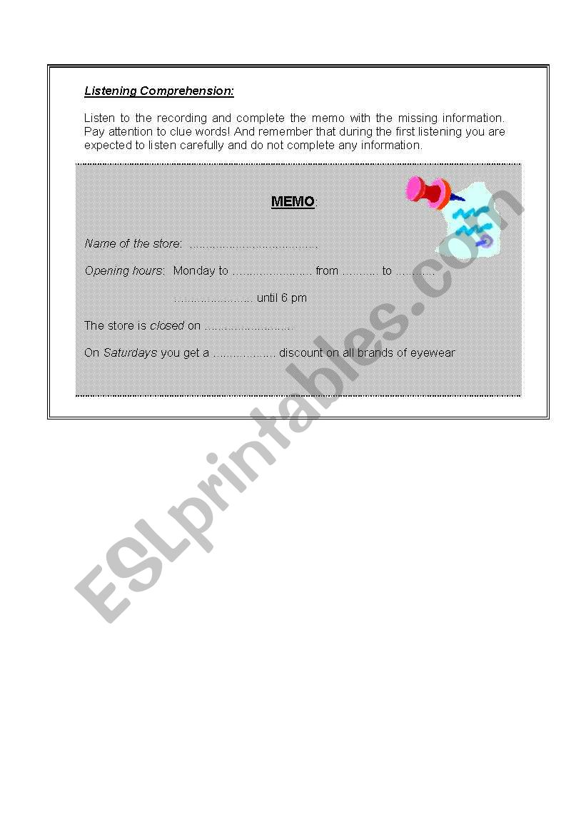 Listening activity - memo worksheet