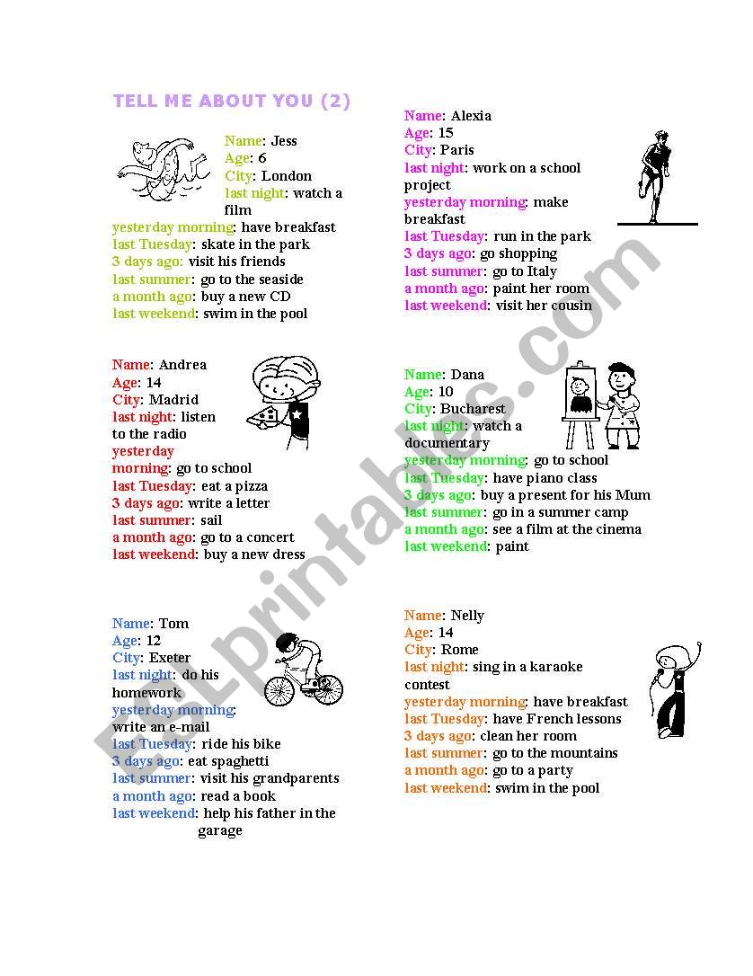 Tell me about you -past tense worksheet
