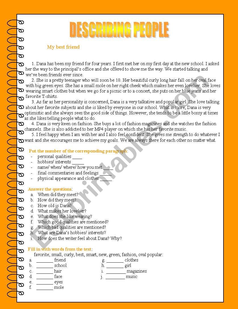 Describing people worksheet