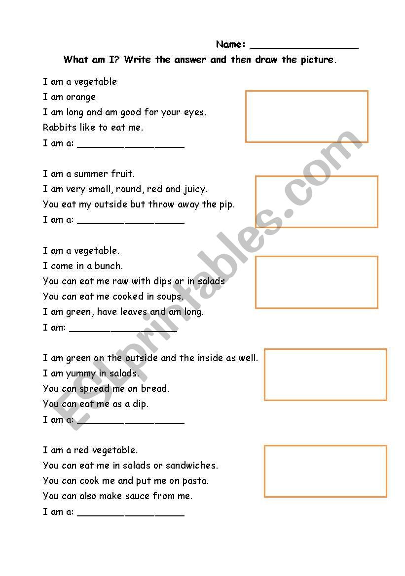 What am I? worksheet