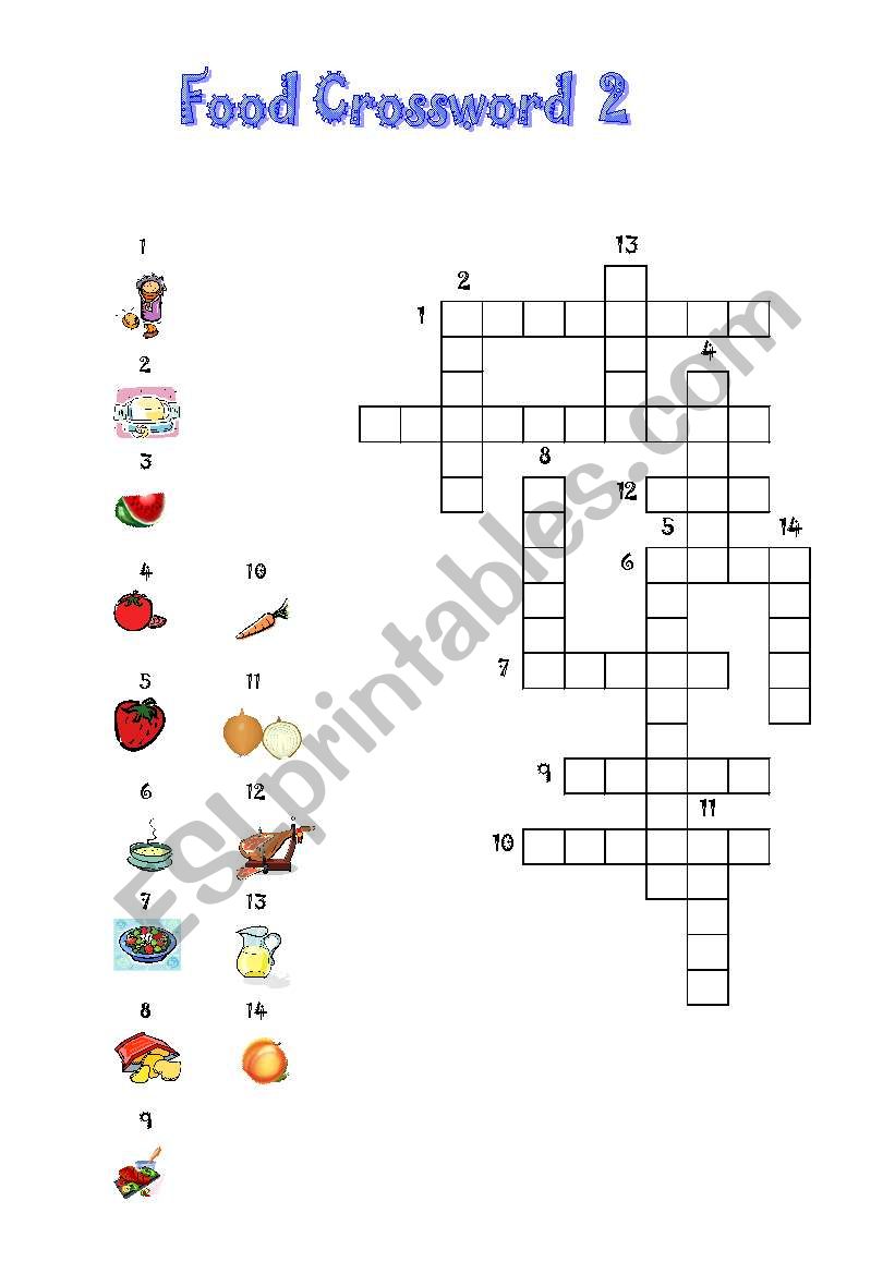 Food crossword 2 worksheet