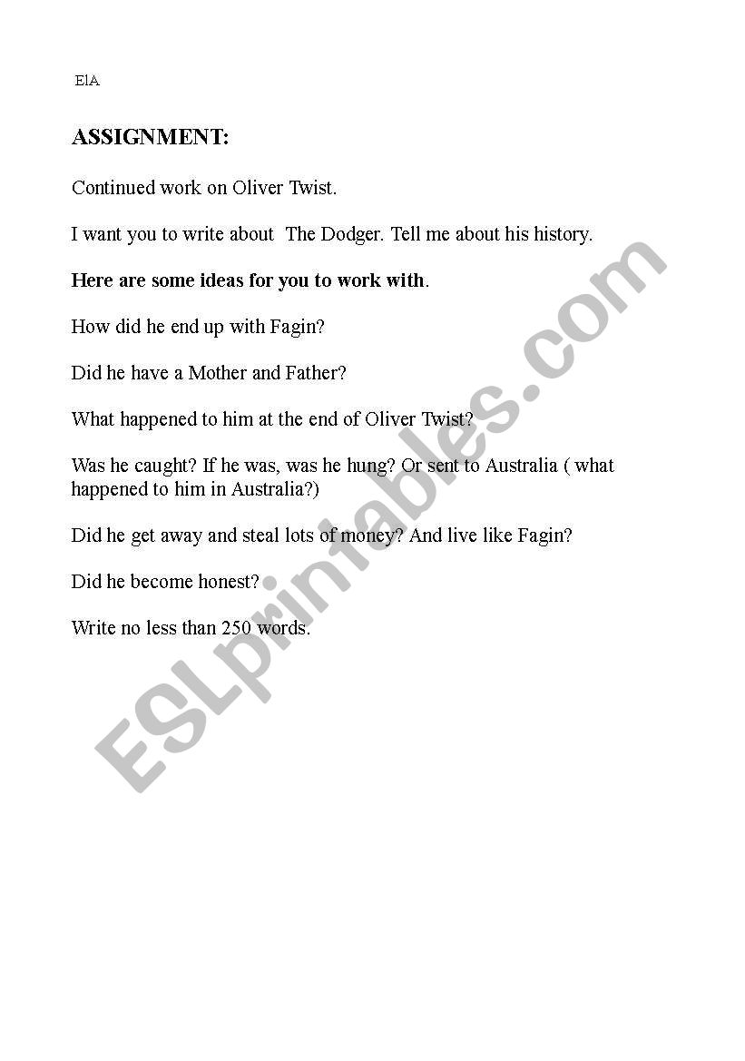 Oliver Twist assignment, what happened to The Dodger?