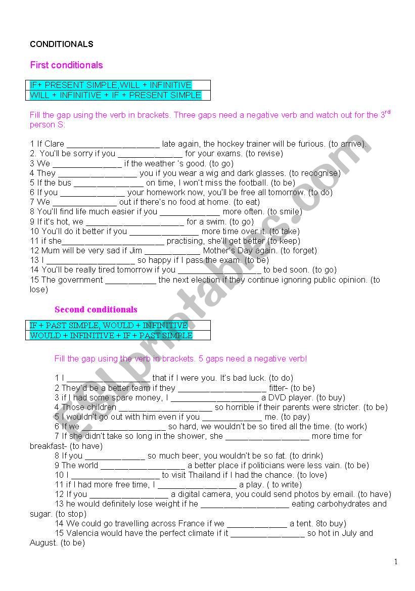 CONDITIONALS worksheet