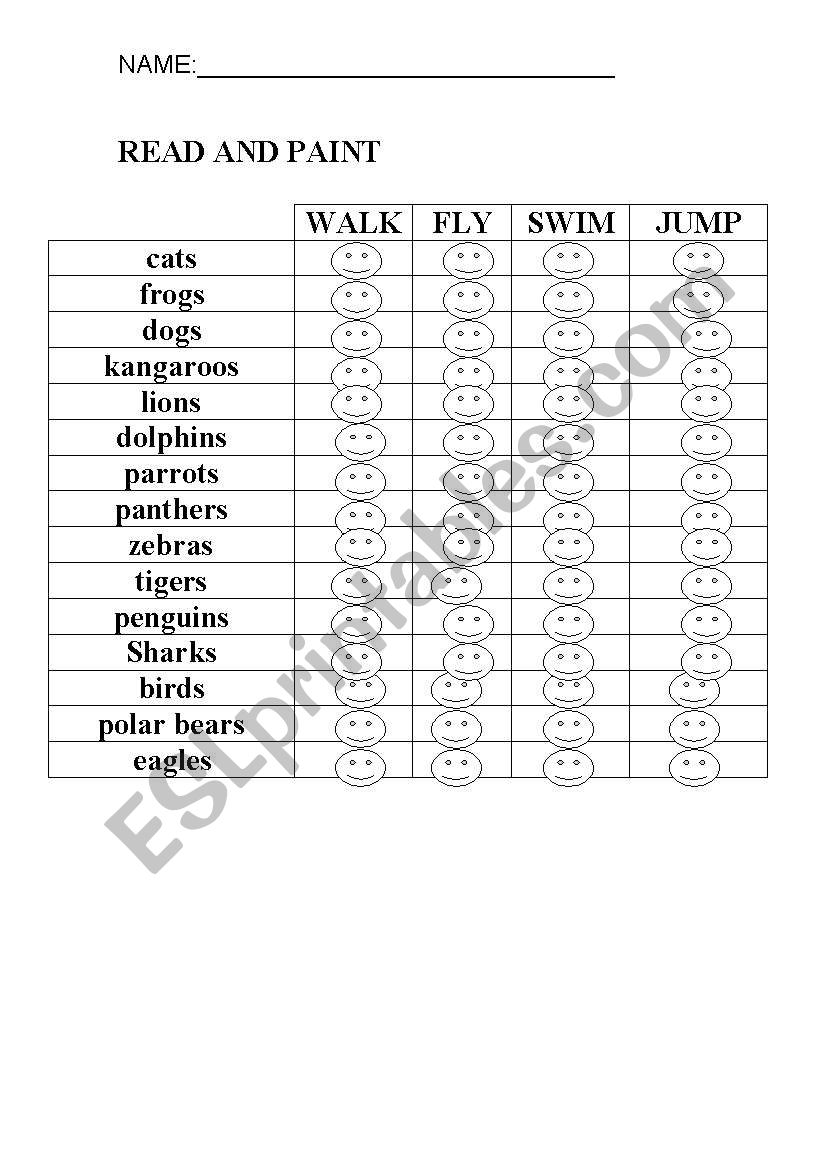 Animals (fly, walk, swim and jump)