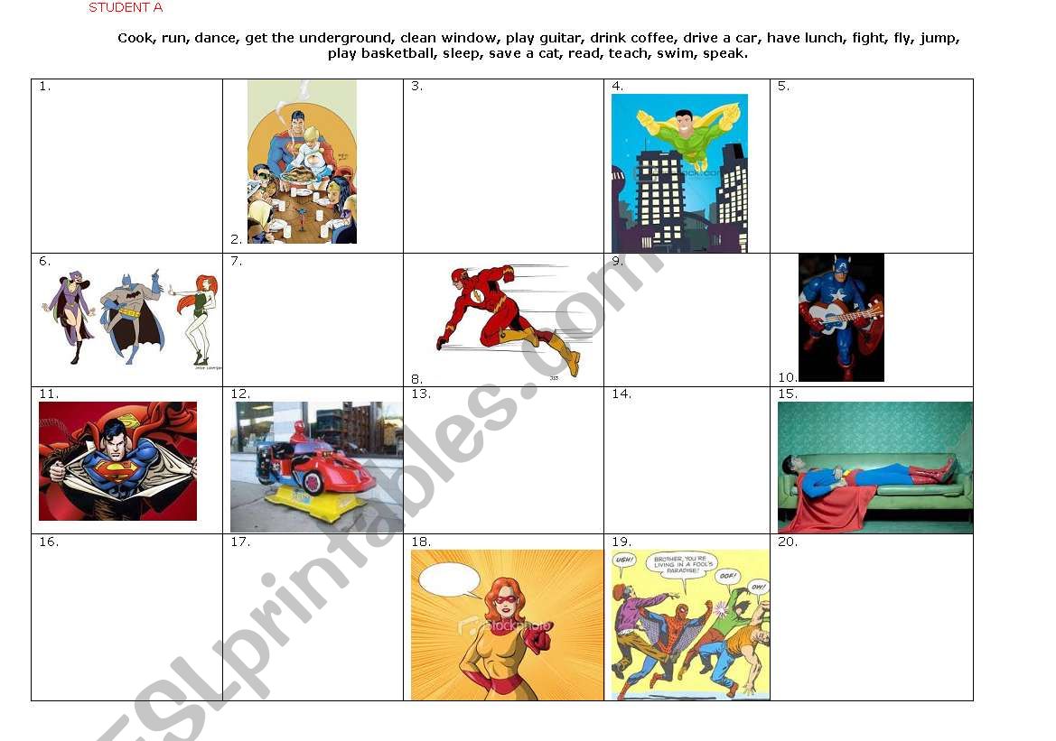 Superheros diary worksheet