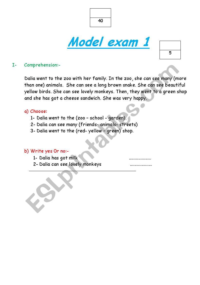Model exam  worksheet