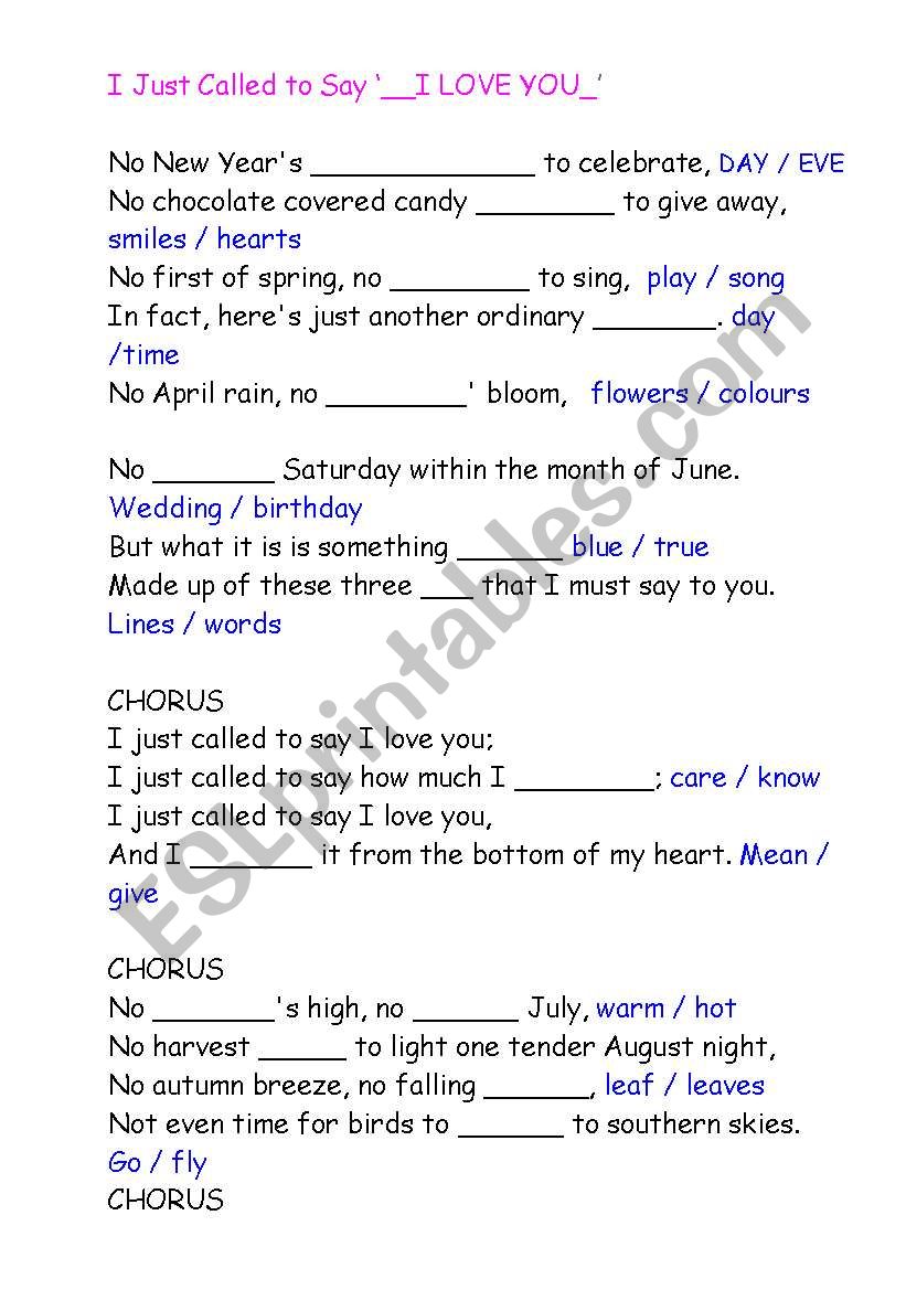A song worksheet