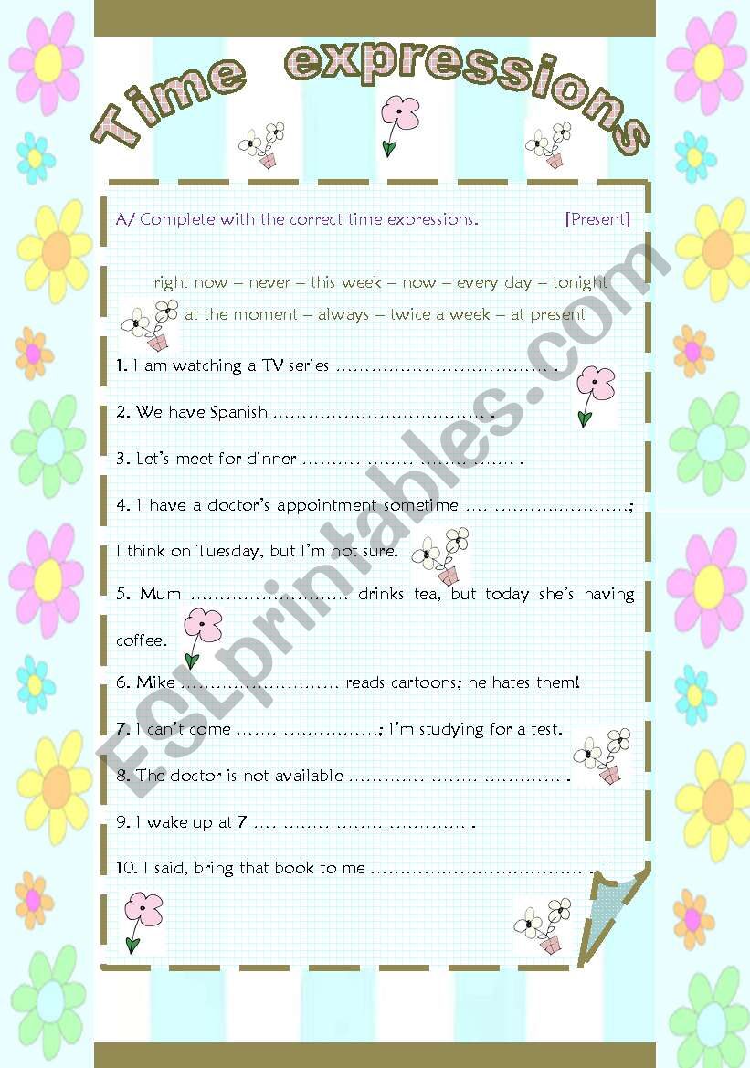 Time expressions worksheet