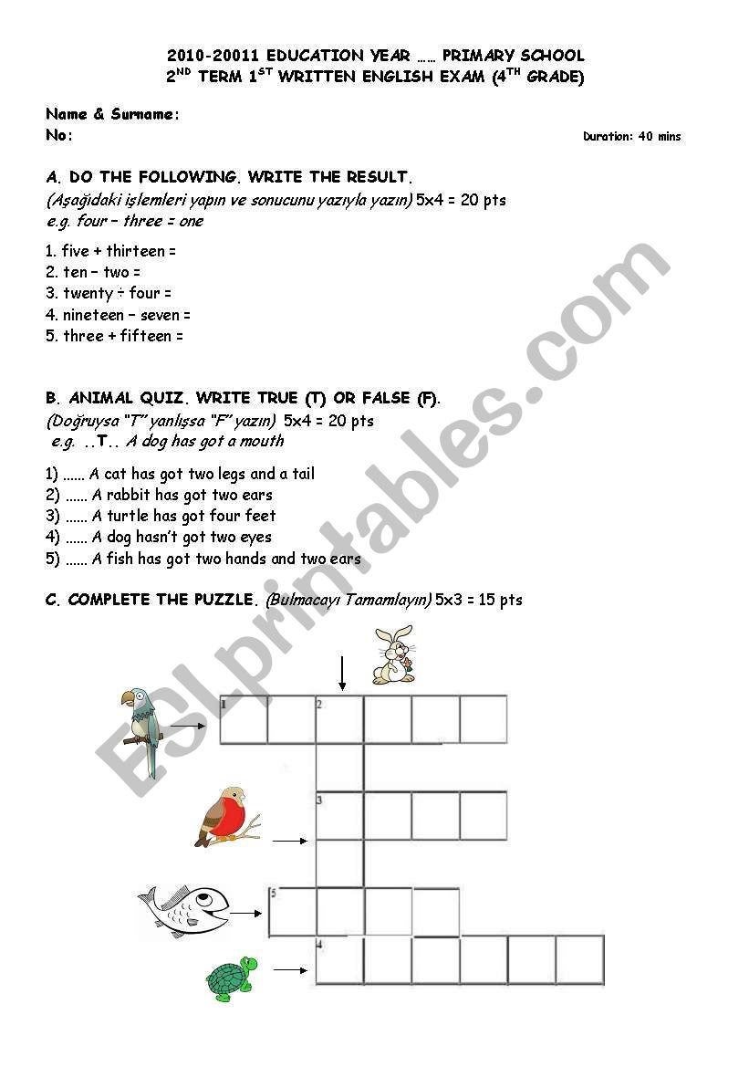 Numbers-Animals-HAVE GOT/HAS GOT-Lessons-Weekly Schedule Sample Exam and/or  Worksheet