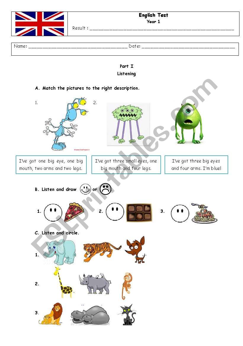 English Test - Elementary worksheet
