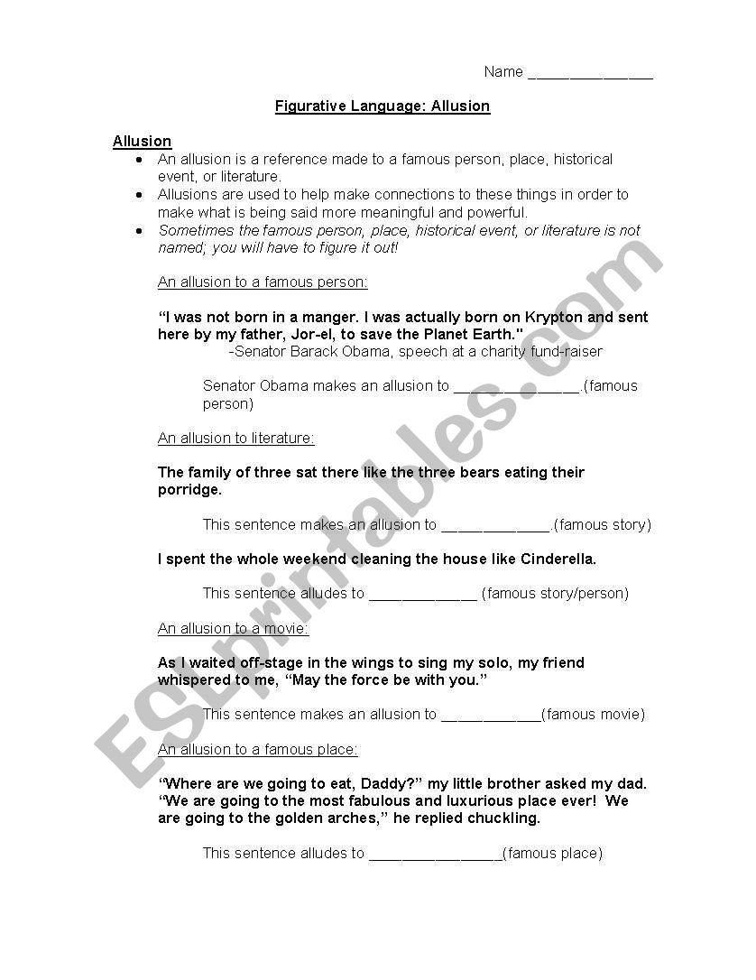 allusions worksheet