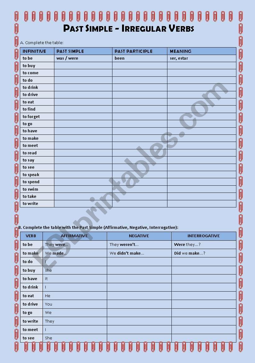 Past Simple_Irregular Verbs worksheet