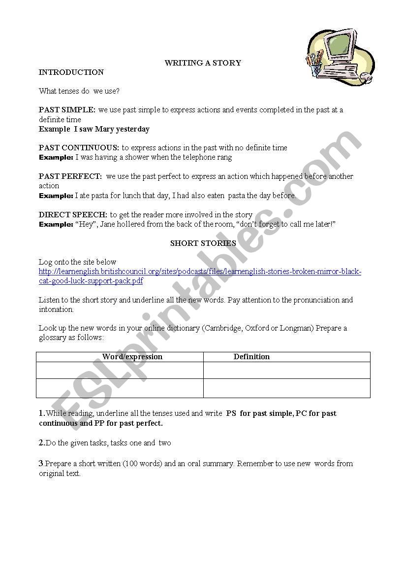 Writing a story worksheet