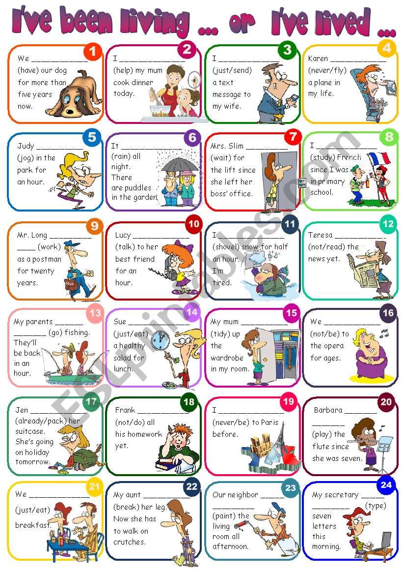 IÂ´ve been living ... / IÂ´ve lived ... *Present Perfect & Present Perfect Continuous* (B&W + KEY)