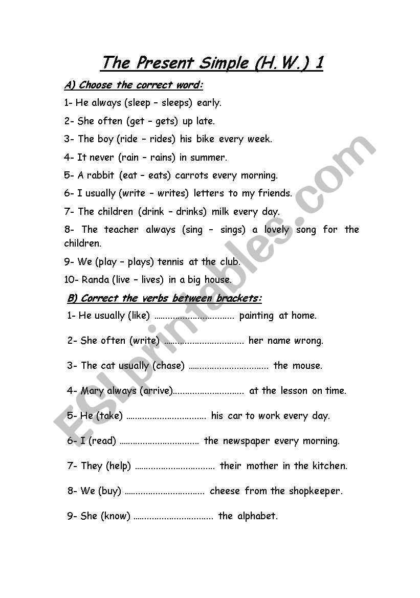 The present simple tense worksheet