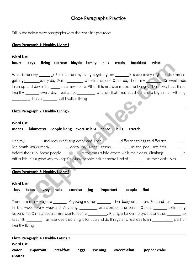 Cloze Practices worksheet