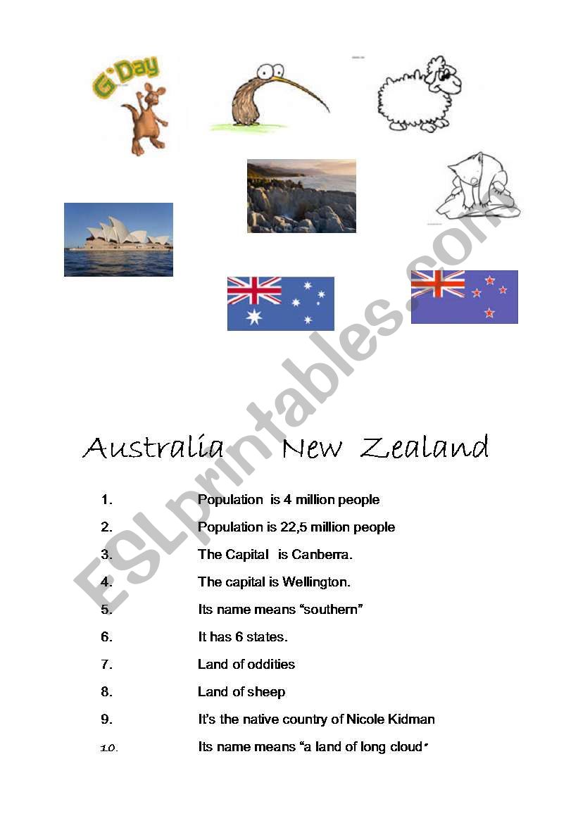 Australia vs New Zealand worksheet