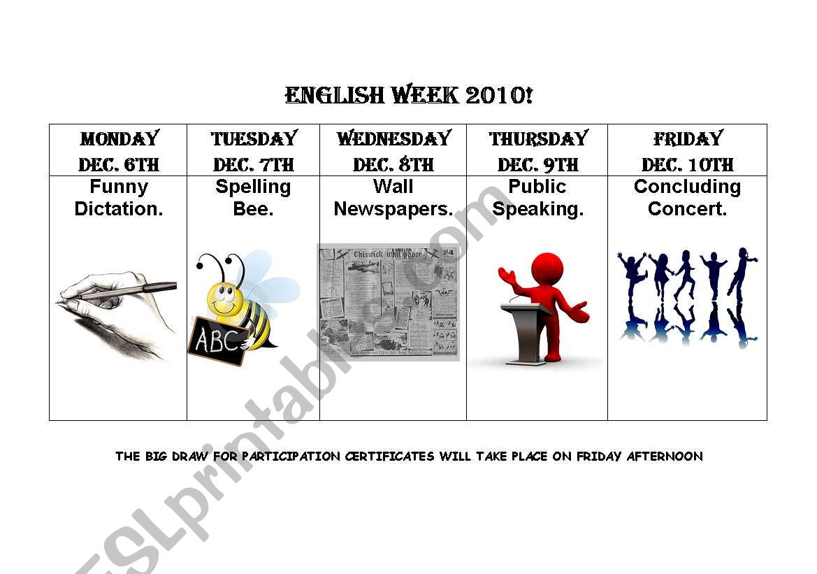 English Week worksheet